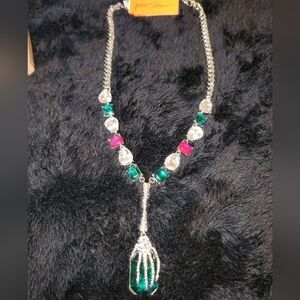 Faux Stone Skeleton Hand Y Necklace